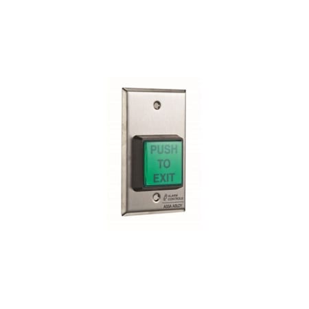 Alarm Controls 2" Green Square Push to Exit Button with Timer and Additional SPDT Momentary Output Satin Stainless TS22T